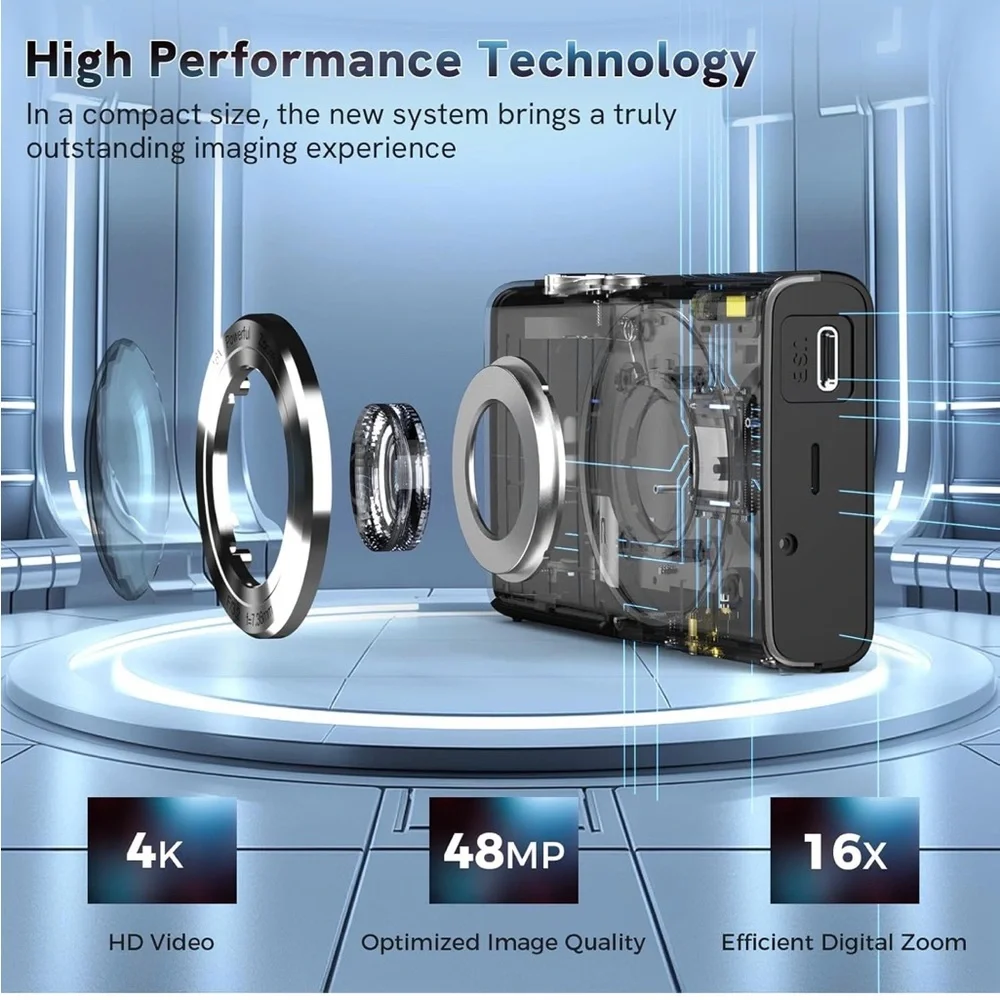High-Resolution 4K Digital Camera with 16X Zoom - Black